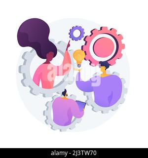 Team building exercise. Idea generation, brainstorm, business plan development. Productive teamwork, colleagues cooperation, creative entrepreneurship Stock Vector