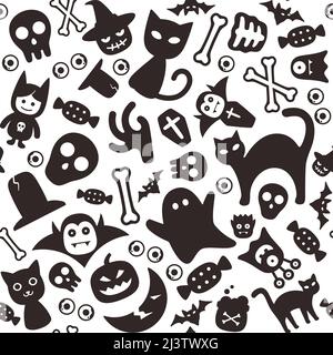 Halloween flat icon design set, squared seamless pattern Stock Vector