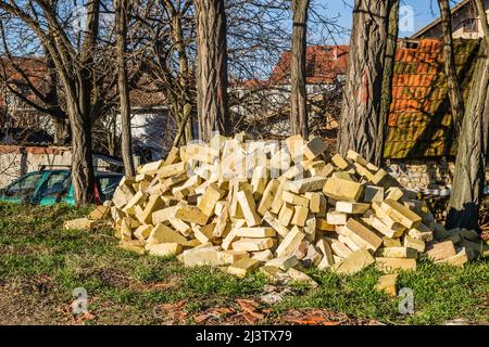 A bunch of Crimean bricks, a brick from shells, a texture. Background Stock Photo