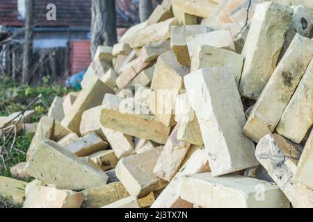 A bunch of Crimean bricks, a brick from shells, a texture. Background Stock Photo
