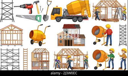 Set of construction site objects illustration Stock Vector