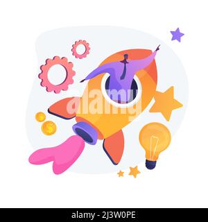 Launching business project. Innovative solutions, creative thinking, brave ideas. Businessman self motivation and professional aspirations. Vector iso Stock Vector