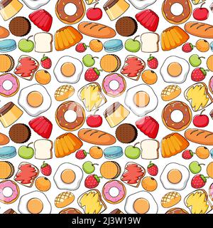 Seamless background design with food and desserts illustration Stock Vector
