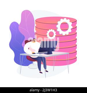 Analytics and data science. Database analysis, statistical report, information processing automation. Datacenter expert making report. Vector isolated Stock Vector