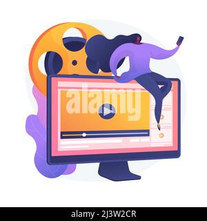 Media content management. Vlogging activities, product videos sharing, online marketing advertising tool. Female vlogger streaming live. Vector isolat Stock Vector