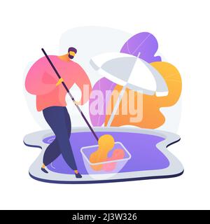 Pool and outdoor cleaning abstract concept vector illustration. Swimming pool chemicals, outdoor maintenance company, deck cleaner, patio polishing se Stock Vector