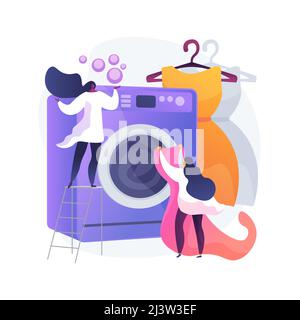 Laundry and dry cleaning abstract concept vector illustration. laundry facilities industry, cleaning and restoration services, pickup and delivery ser Stock Vector