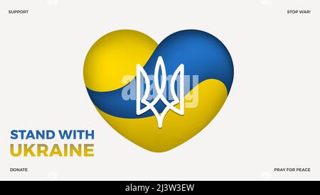 Support Ukraine icon - flag in a heart shape and stylized coat of arms - Ukraine peace, donate for Ukraine army, Stand with Ukraine designs Stock Vector