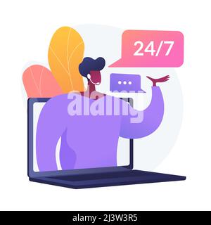 All-day support, round-the-clock assistance, 24 hours call centre. Subscriber help, aid service. Telephone calls and messages operator cartoon charact Stock Vector