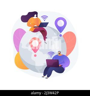 Distance working abstract concept vector illustration. Distance office, working from home, remote job possibility, communication technology, online te Stock Vector
