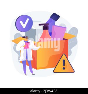 Product safety control abstract concept vector illustration. Manufacturing equipment, product testing and inspection job, protection sign, information Stock Vector