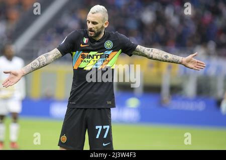 April 09 2022, Milano (MI), Italy, Giuseppe Meazza - San siro stadium, Matchday 32Â° of the Italian Serie A Tim 2021/2022 Championship, match between the teams of Internazionale FC vs Hellas Verona, in the pic: 77 Marcelo Brozovic Stock Photo