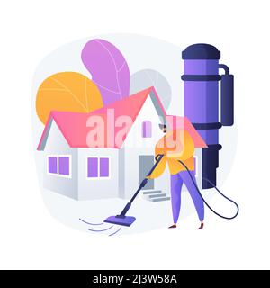 Central vacuum system abstract concept vector illustration. House appliance, remove dirt, central vacuum installation, home cleaning, filter bag, cont Stock Vector