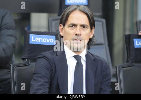 April 09 2022, Milano (MI), Italy, Giuseppe Meazza - San siro stadium, Matchday 32Â° of the Italian Serie A Tim 2021/2022 Championship, match between the teams of Internazionale FC vs Hellas Verona, in the pic: Mister Simone Inzaghi Stock Photo