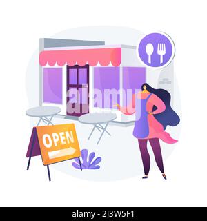 Restaurants reopening abstract concept vector illustration. Pandemic business adaptation, outdoor seating area, outside dining, table spacing, social Stock Vector