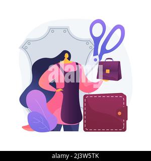 Leather handcraft abstract concept vector illustration. Handmade product, genuine leather apparel, designer bags and footwear, handcrafted goods, onli Stock Vector