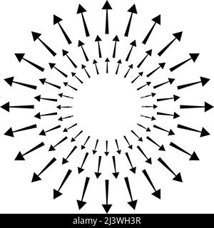 Outspreading, radial, radiating arrows. Diffusion, extension, spread and emission icon, symbol. Stock vector illustration, clip-art graphics Stock Vector