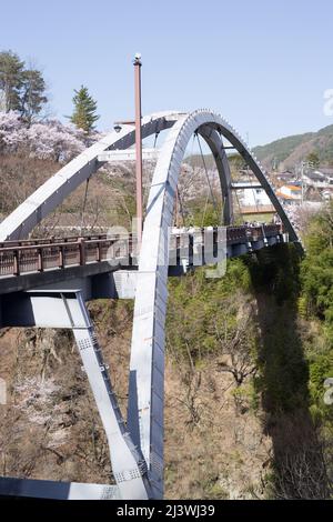 ina, nagano, japan, 2022/10/04 , Hakusan bridge at Mibu river near Takato Joshi Park located in Ina city in Nagano prefecture. Stock Photo