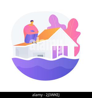 Flood abstract concept vector illustration. Natural disaster, water flow, heavy rainfall, tropical cyclone and tsunami, overflowing lake, water contam Stock Vector