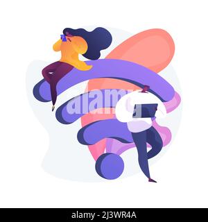 Public wi fi hotspot. Wireless technology, free signal zone, web connection. People surfing internet using portable gadgets, smartphone and laptop. Ve Stock Vector