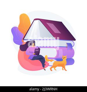 Read a book abstract concept vector illustration. Spend time in self-isolation, reading habits, fictional world, home library, read with children, dow Stock Vector