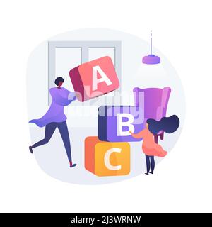 In-home daycare abstract concept vector illustration. In-home caregiver service, child care, housekeeper, help with kids, daycare assistance, early ed Stock Vector