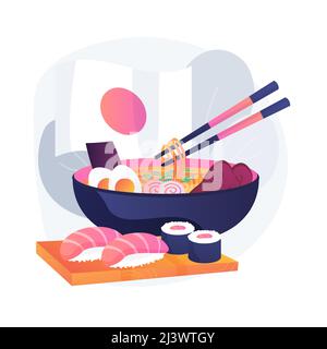 Japanese food abstract concept vector illustration. Oriental cuisine, japanese sushi takeout, gourmet food market, traditional asian restaurant menu, Stock Vector