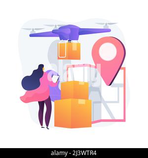 Drone delivery abstract concept vector illustration. Drone commercial delivery, supply business trend, cargo drones, autonomous goods shipping, unmann Stock Vector