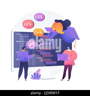 Programming languages learning. Software coding courses, website development class, script writing. IT programmers cartoon characters. Vector isolated Stock Vector