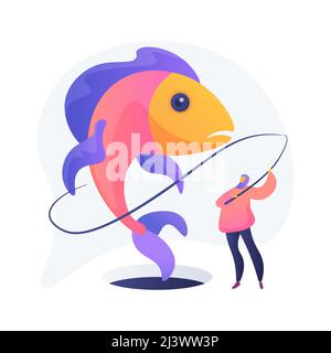 Ice fishing abstract concept vector illustration. Winter outdoor activities, ice fishing tools, equipment shop online, fisherman advice, catching, fro Stock Vector