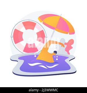 Swimming and lifesaving classes. Lifeguard training, rescue team coach, water safety instructor. Life saving equipment. Rescuers exercises. Vector iso Stock Vector