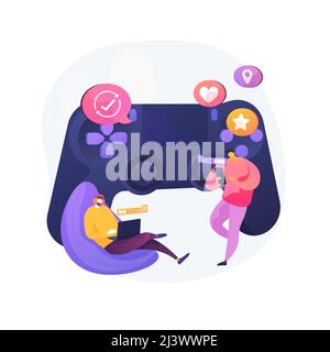 Cross-platform play abstract concept vector illustration. Remote games play, cross-platform online multiplayer, support any console, universal video g Stock Vector