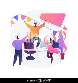 Office workers, coworkers having fun together. Corporate party, special event celebration, business success. Company staff, colleagues in festive hats Stock Vector