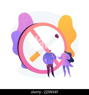 Smoke free zone sign. No smoking area, public space prohibition, warning symbol. People drinking coffee in smoke free location. Cigarette banned notic Stock Vector