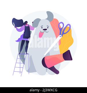 Grooming salon abstract concept vector illustration. Grooming appointment in salon, mobile pet service, beauty shop, doggie day spa, haircut, paws tre Stock Vector