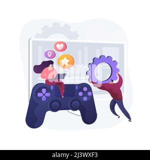 Computer games development abstract concept vector illustration. Video games programming, development team, graphic design, computer gaming industry, Stock Vector