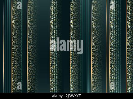 Abstract luxury green stripes and golden lines with gold glitter pattern background. Vector illustration Stock Vector