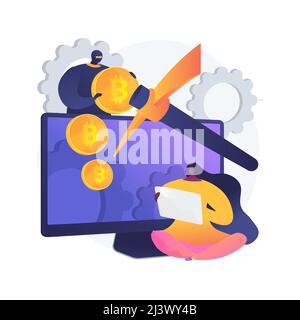 Hidden mining abstract concept vector illustration. Cryptocurrency mining method, miner bot, secret web program, hidden embed script development, secu Stock Vector