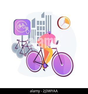 Bike sharing abstract concept vector illustration. Public bike rental, bicycle sharing application, green urban transportation, book a ride online, ec Stock Vector