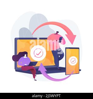 Cross-device syncing abstract concept vector illustration. All device synching, software testing operation, cross-device synchronization, website mobi Stock Vector