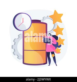 Battery runtime abstract concept vector illustration. Battery innovative solution, extend runtime, charging technology, long life, durability calculat Stock Vector