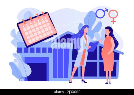 Doctor provides health services to pregnant woman and during labour. Maternity services, maternal perinatal health, pregnancy and birth care concept. Stock Vector