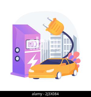 Charging station abstract concept vector illustration. Electric vehicle, recharging point, plug-in hybrids, alternative fuel, electrical outlet, batte Stock Vector