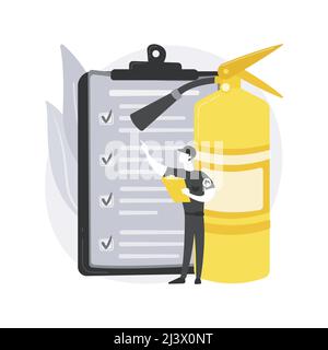 Fire inspection abstract concept vector illustration. Fire alarm and detection, building inspection checklist, fulfill the requirements, safety certif Stock Vector