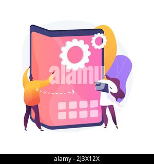 Foldable smartphone abstract concept vector illustration. Foldable technology, flexible electronic devices, smartphone trend, compact phone design, be Stock Vector