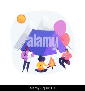 Summer camp for kids abstract concept vector illustration. International camp, online virtual program, meet new friends, socializing, scout camping, d Stock Vector