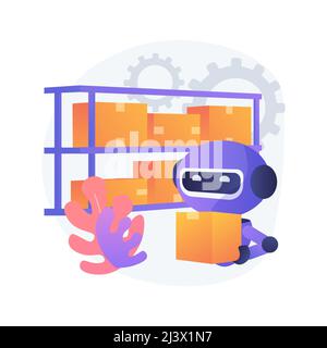 Warehouse robotization abstract concept vector illustration. Warehouse robotics engineering, self-driving forklifts, automatic mobile robot, goods sto Stock Vector