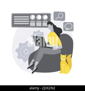 Work home office abstract concept vector illustration. Online virtual desk, quarantine distance work, office job from home, communication management t Stock Vector