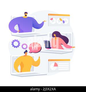 International business partners video conference. Web corporate meeting, webinar, online communication. Modern technologies, video chat. Vector isolat Stock Vector