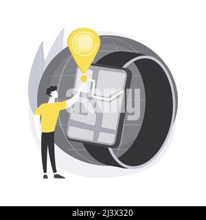 Smartwatch navigation abstract concept vector illustration. Navigation software, outdoor GPS watch, smartwatch feature, smart tracker, get directions, Stock Vector